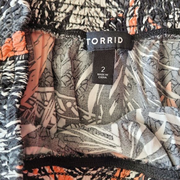 Torrid Womens Skirt Plus Size 2x Black Leaves Mini Challis Smocked Waist Pockets - Picture 8 of 12